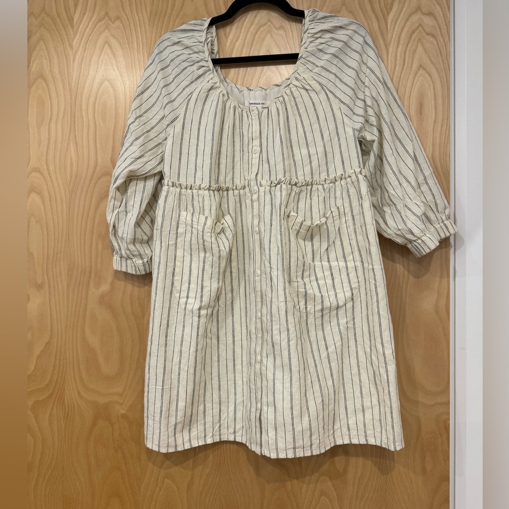 Emerson Fry Jasmine Button Dress Ivory Stripe Organic sz Small